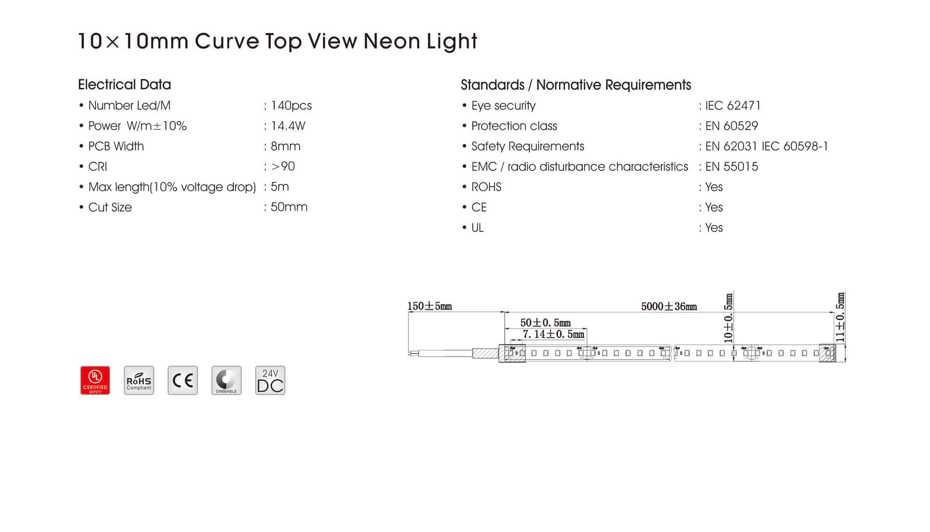 10x10mm curve top view neon light