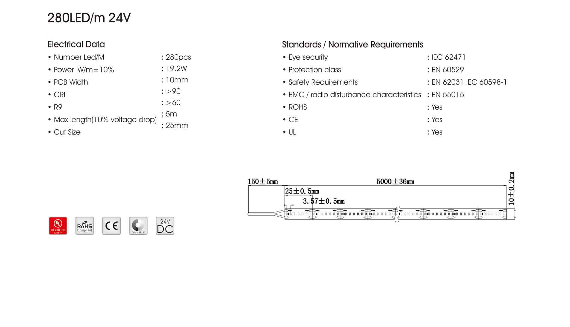 2110 280led/m 24v led strip