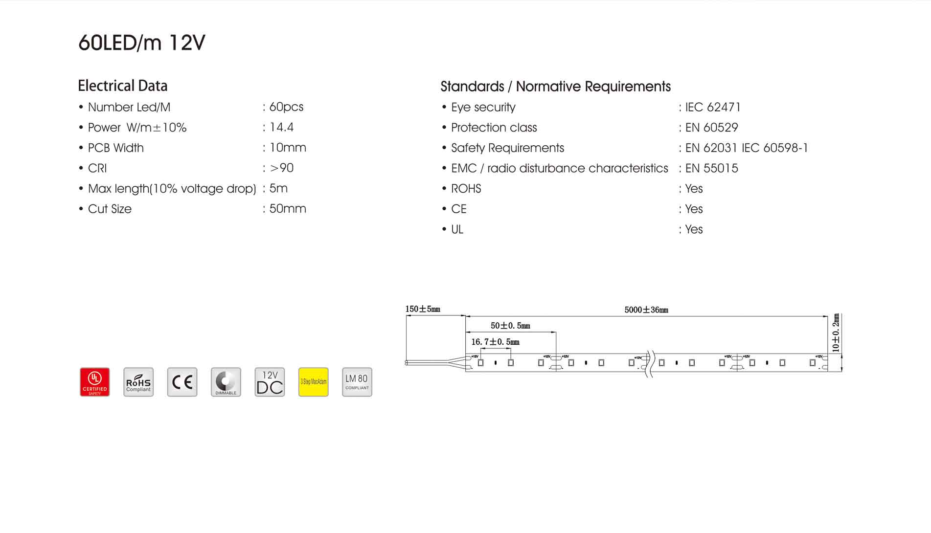 2835 60led/m 12v led strip