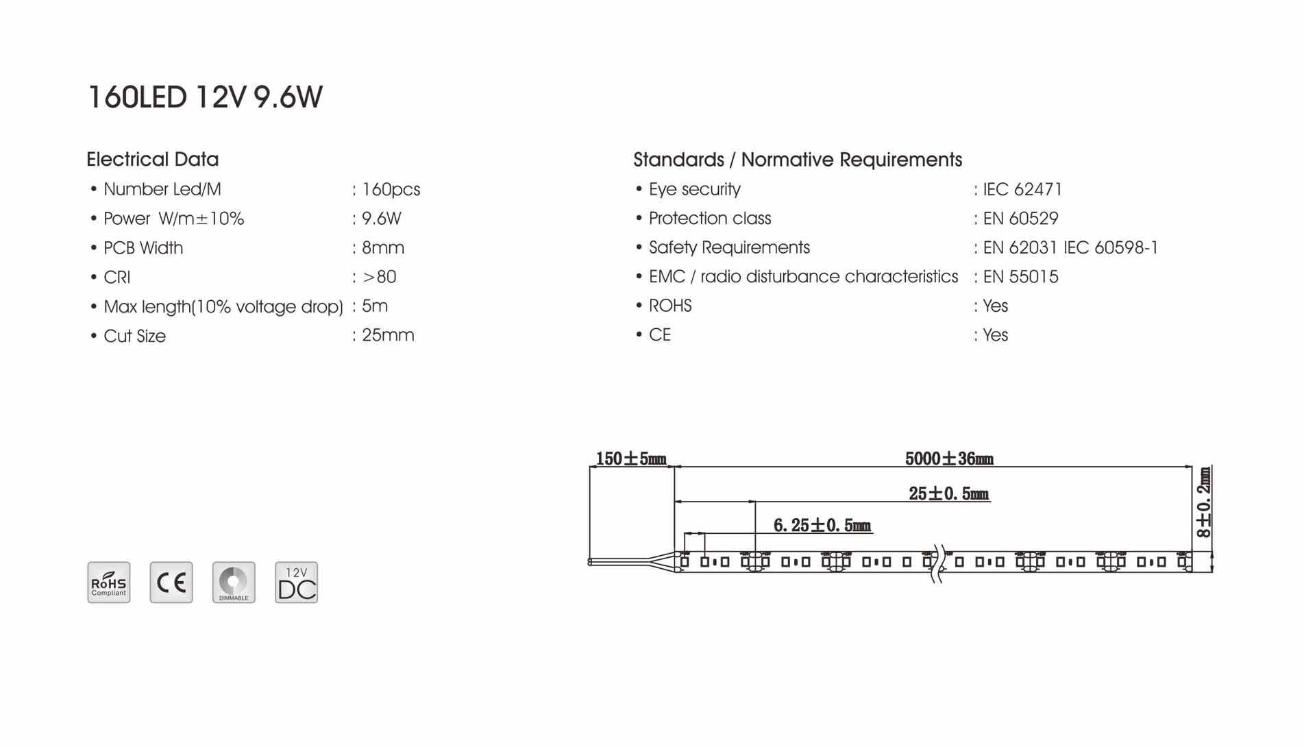 3040 160led/m 12v 9.6w led strip