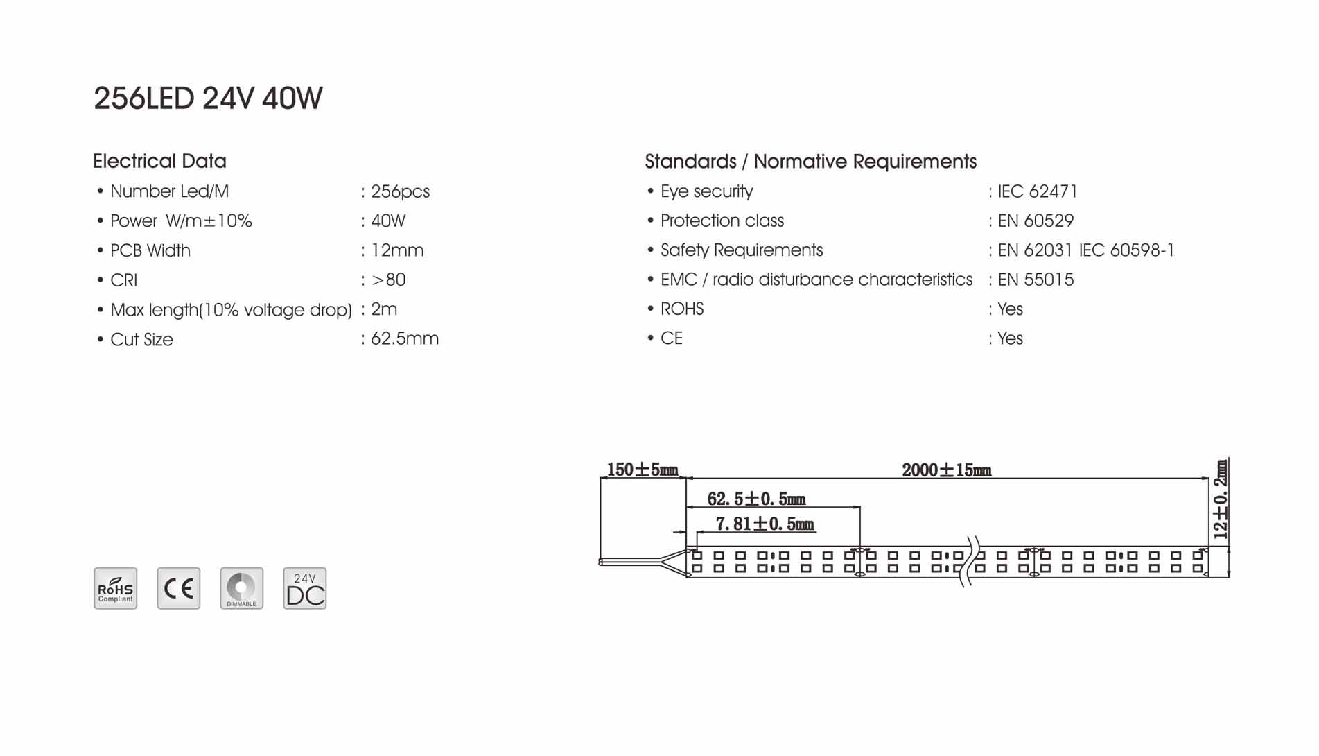 3040 256led/m 24v 40w led strip