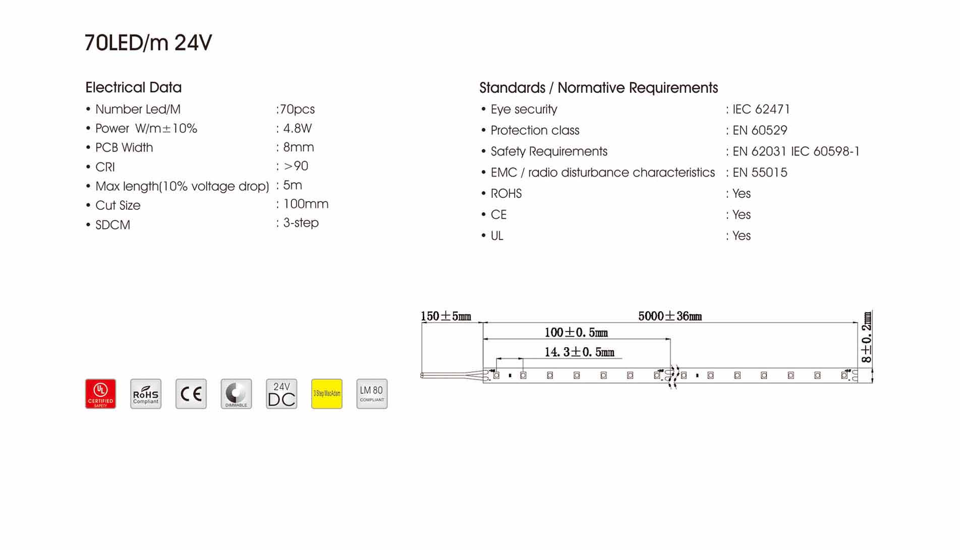 3528 70led/m 24v led strip