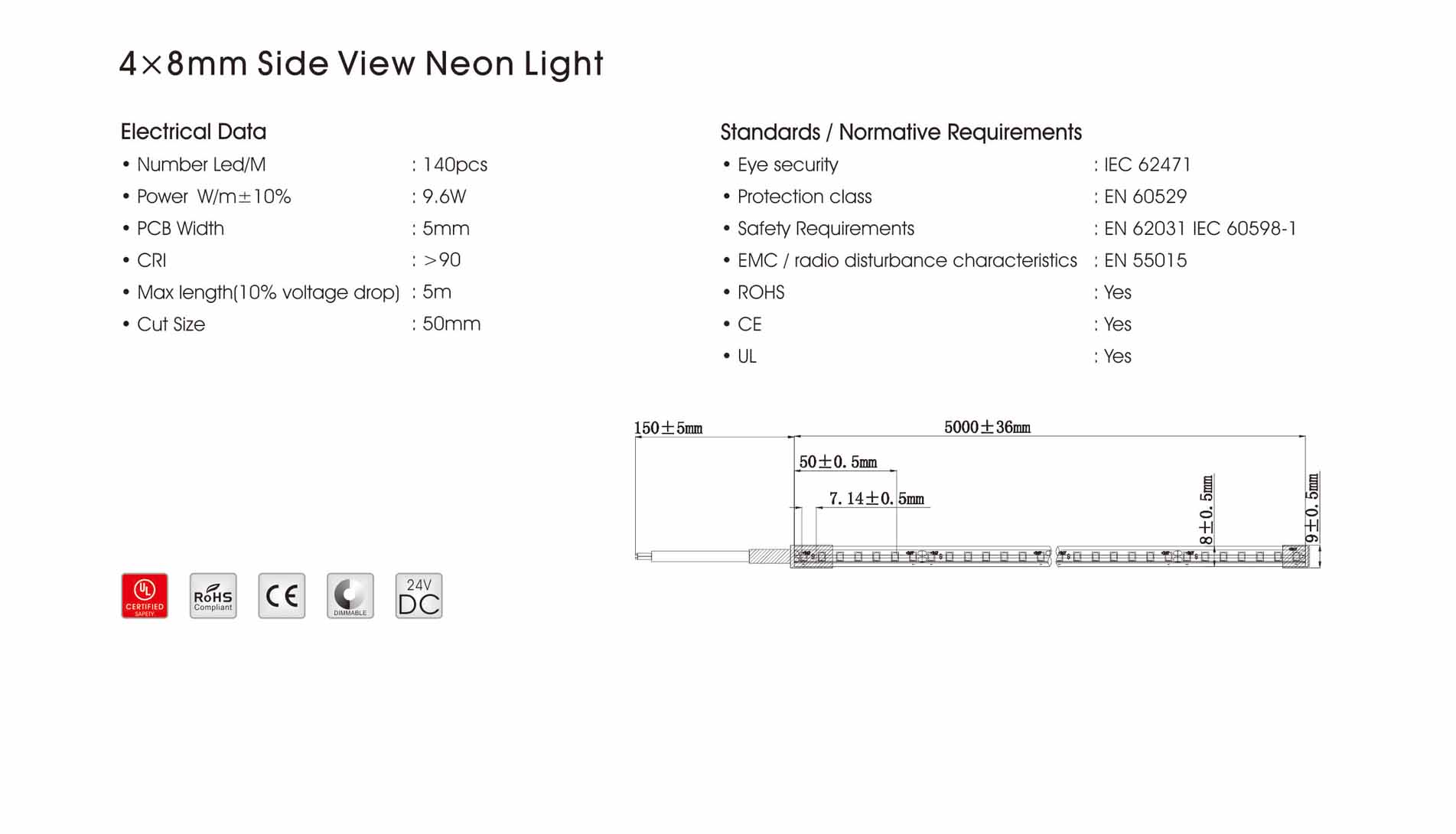 4x8mm 140led side view neon light