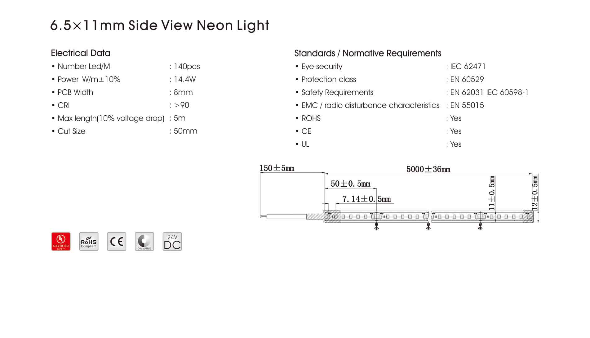 6.5x11mm side view neon light