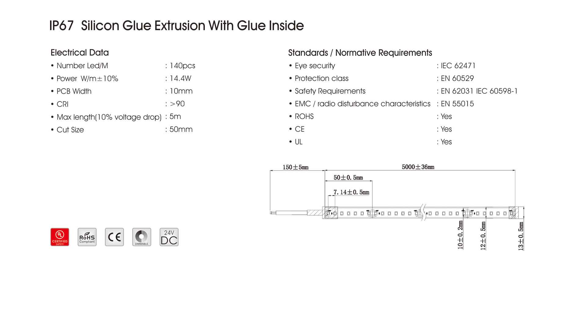 ip67 silicon glue extrusion with glue inside